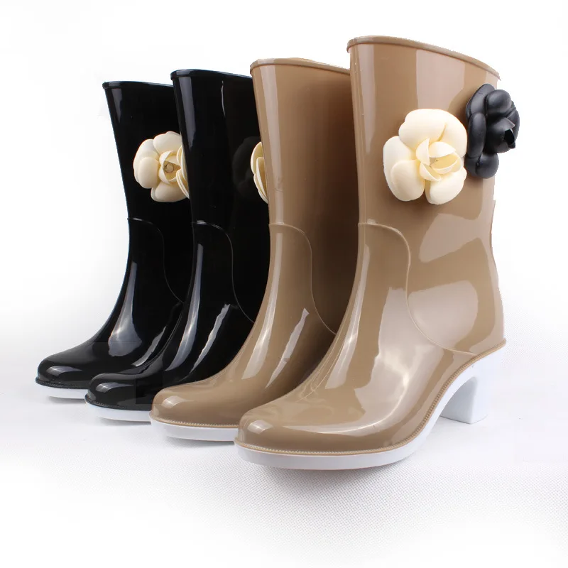 

Женские резиновые туфли Koovan, коллекция 2018 года, мягкая непромокаемая обувь для девочек, сапоги на высоком каблуке, женские сапоги-трубы, жен...