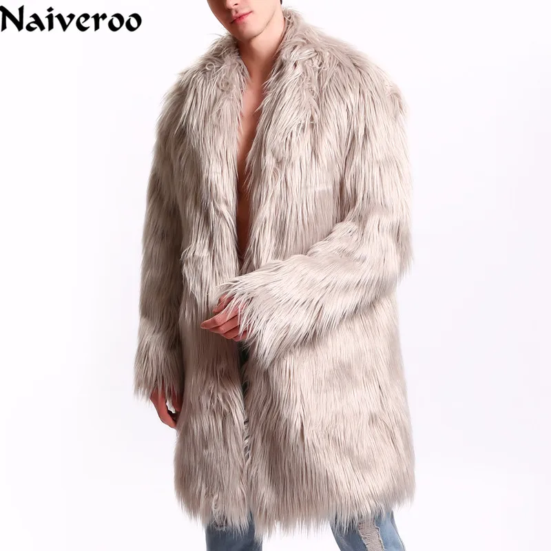 Naiveroo/Мужское пальто с мехом; верхняя одежда из искусственного меха; ветровка; Двустороннее пальто; Мужская парка в стиле панк; куртки; Брендовые пальто