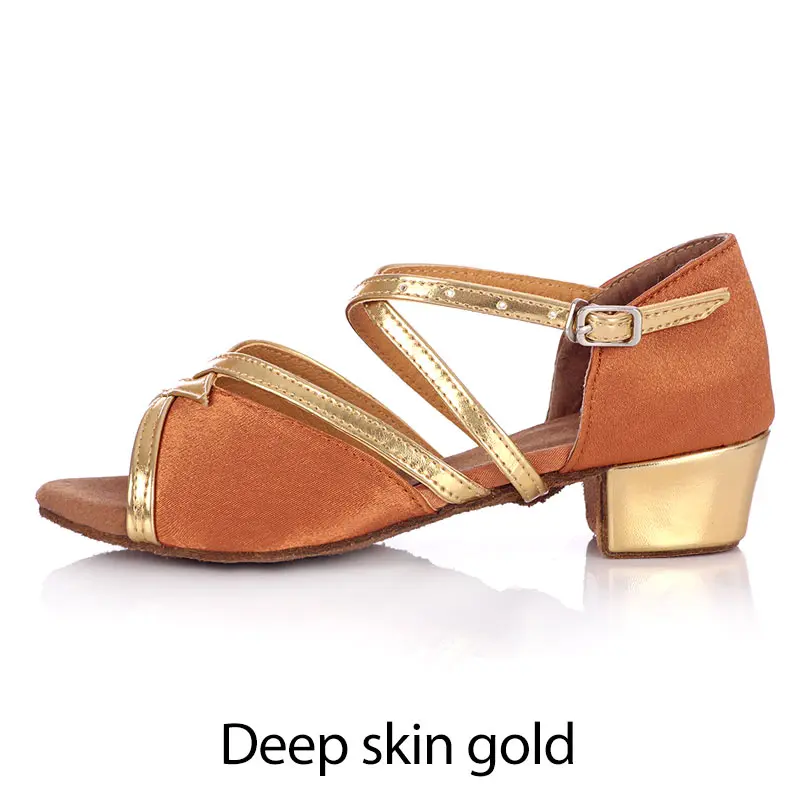 deep skin gold Акция, новая Брендовая обувь для латинских танцев для детей, девочек, высокое качество, для танго, женщин, детей, дам, бальных танцев, обувь для девочек 3.5c - Цвет: deep skin gold