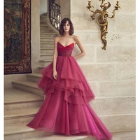 verngo bean paste organza evening dresses modern v neck tiers floor length long prom gowns 2021 robe de soiree