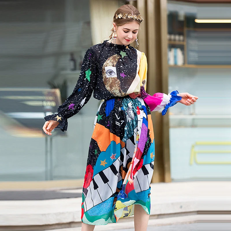 Весенний модный дизайнерский Женский комплект из 2 предметов топ с принтом Universe +