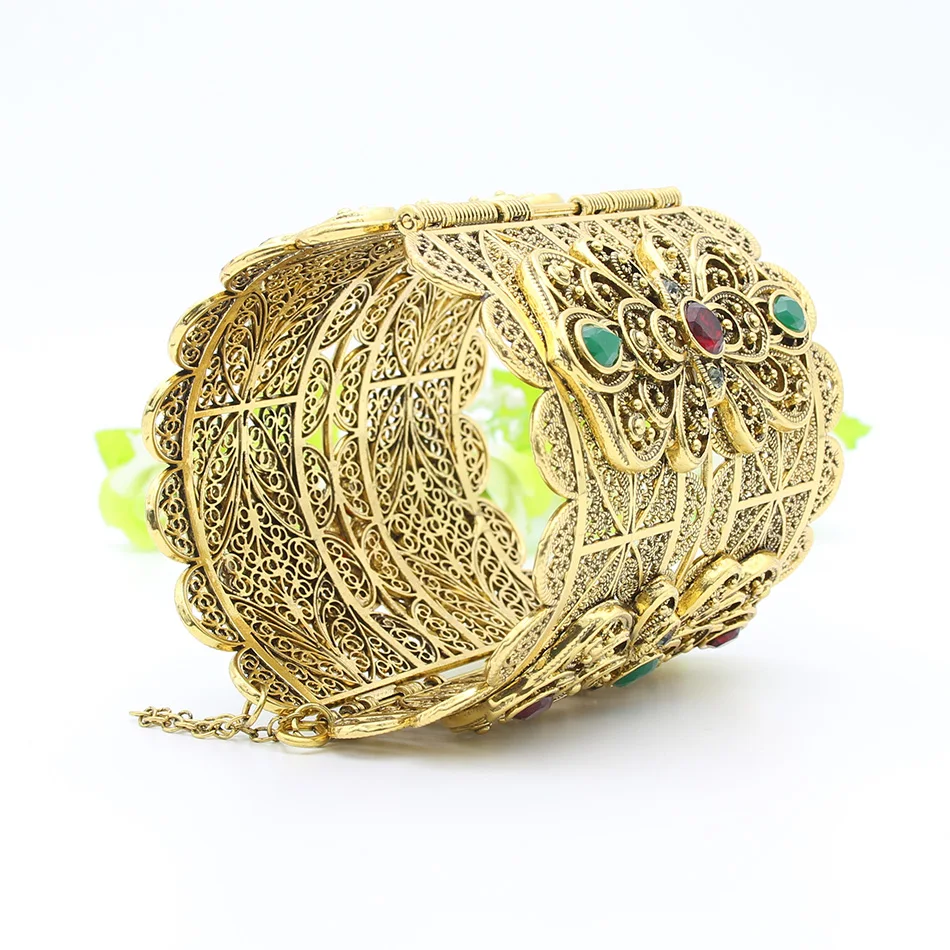 Этнический женский супер размер цветок смола браслет манжета античный золотой