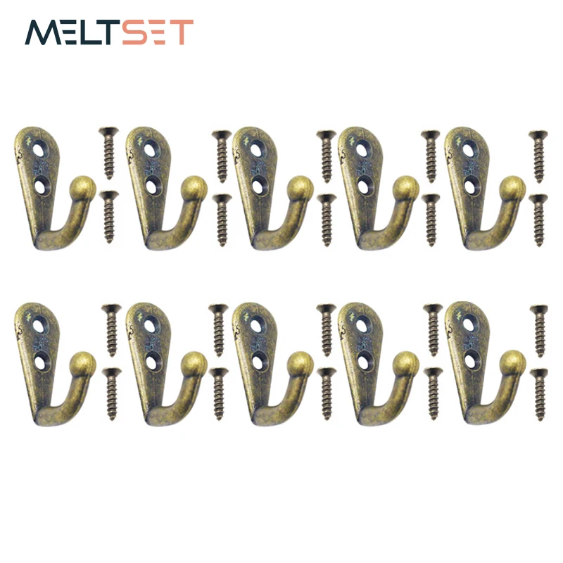 

10pcs/lot Vintage Wall Mounted Single Prong Hook Retro Mini Size Bronze Hangers for Clothes Keys Hat Towel Robe Bathroom Hooks