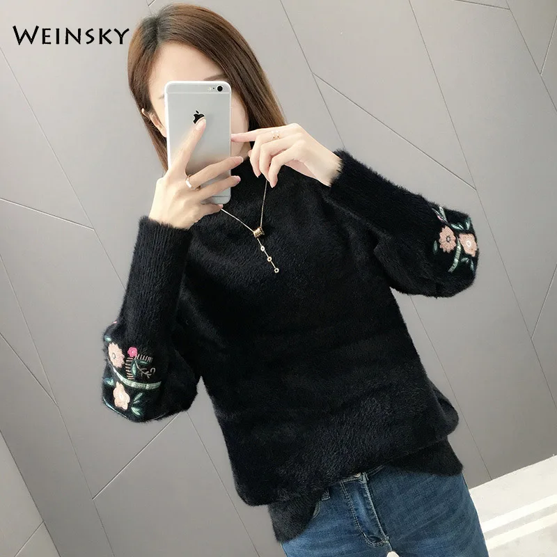 Черный Women Knitted Sweater And Pullovers Korean Fashion Style Turtleneck Sweaters Autumn And Winter New Wool Yellow Sweater - Цвет: Черный