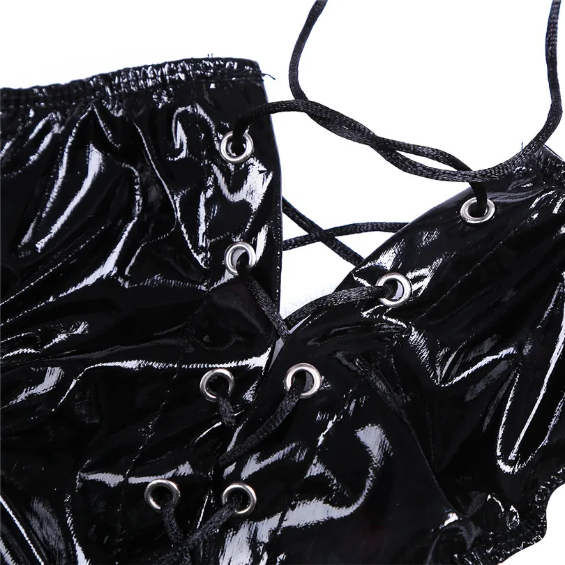 Мужские эротические Трусы из лакированной кожи на шнуровке черные Стрейчевые