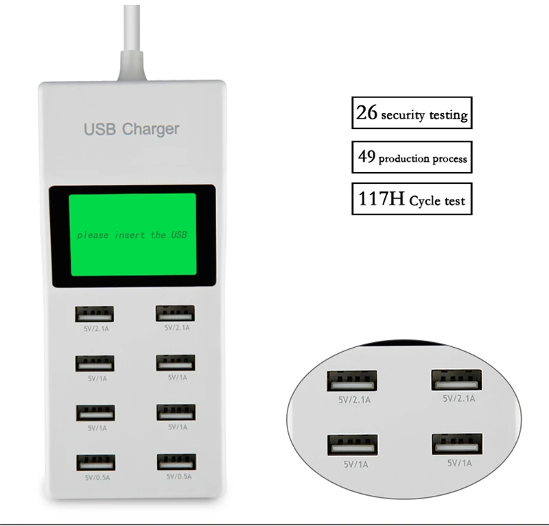 Великобритания Многофункциональный ЕС США 8 портов Usb зарядное устройство с ЖК