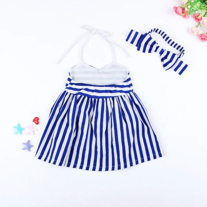 2016 новое поступление платье без рукавов для маленьких девочек Полосатое с бантом