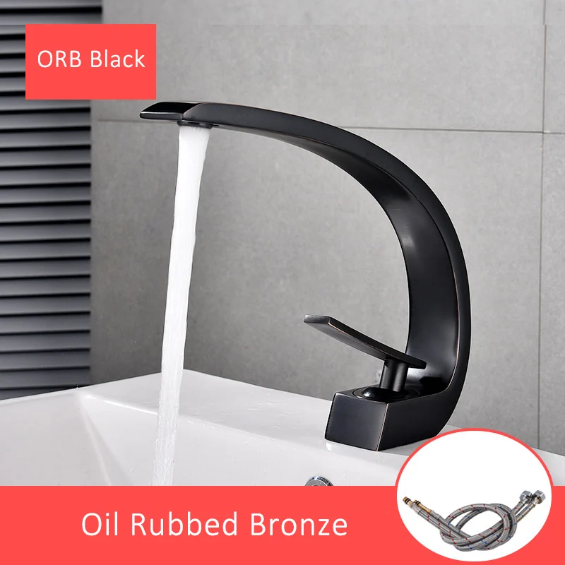 Oil Rubbed Bronze Quyanre хромированные оранжевые смесители для раковины, Современный Смеситель для ванной комнаты, латунный кран для умывальника с одной ручкой и одним отверстием, элегантный кран - Цвет: Oil Rubbed Bronze