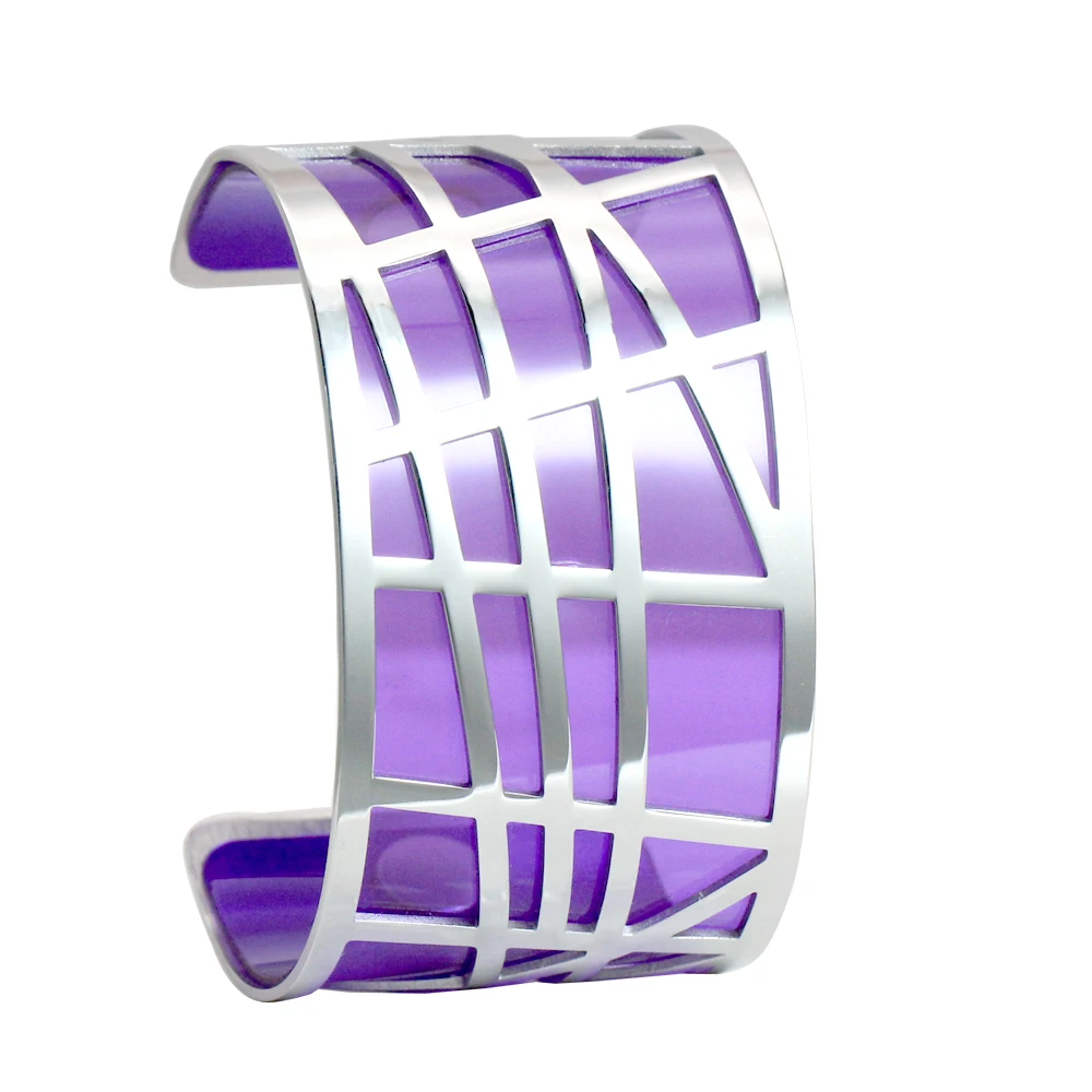 40 mm purple Legenstar Argent геометрический браслет из нержавеющей стали и браслет для женщин Manchette Реверсивный прозрачный кожаный браслет - Окраска металла: 40 mm purple