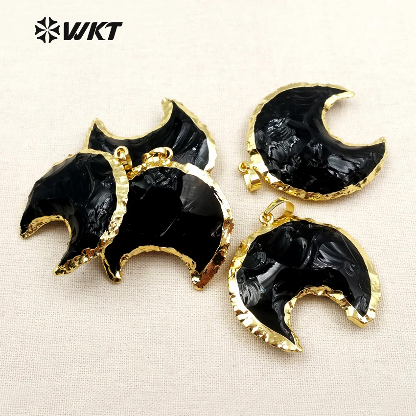 WT-P1322 wkt опт Подвеска из черного обсидиана форма Полумесяца кулон уникальный стиль для женщин ожерелье около 30 мм