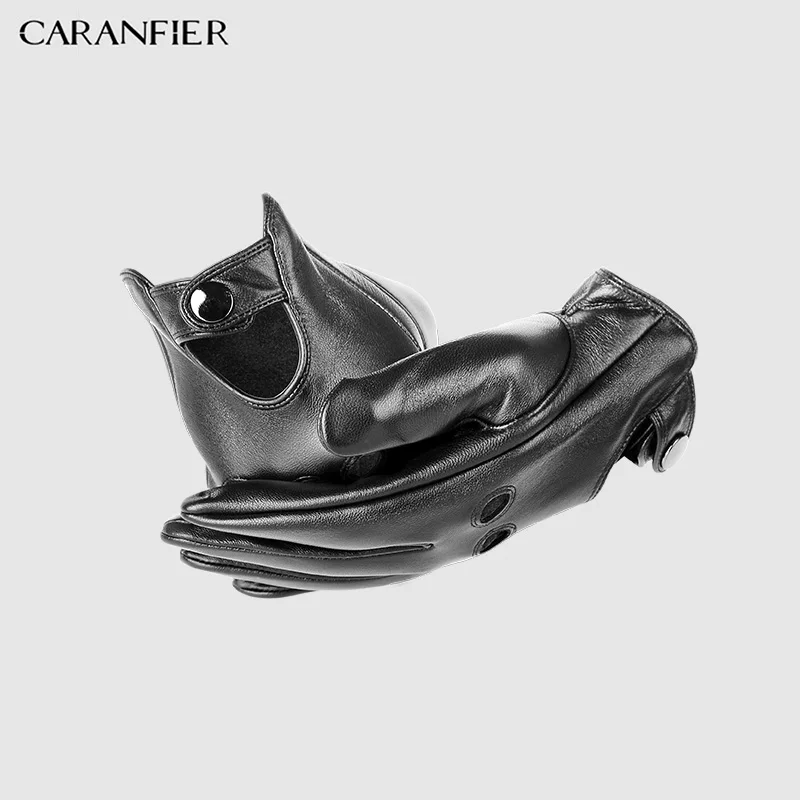 Мужские перчатки CARANFIER из натуральной овечьей кожи, перчатки для вождения автомобиля, мотоцикла, велосипеда, перчатки из козьей кожи с сенсорным экраном, дышащие мужские перчатки