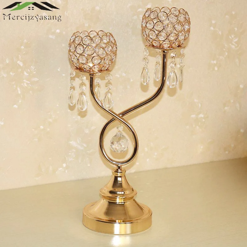 

Metal Golden Candle Holders With Crystals 48CM Stand Pillar 3-Arms Candlestick For Wedding Deco Portavelas Candelabra 02002
