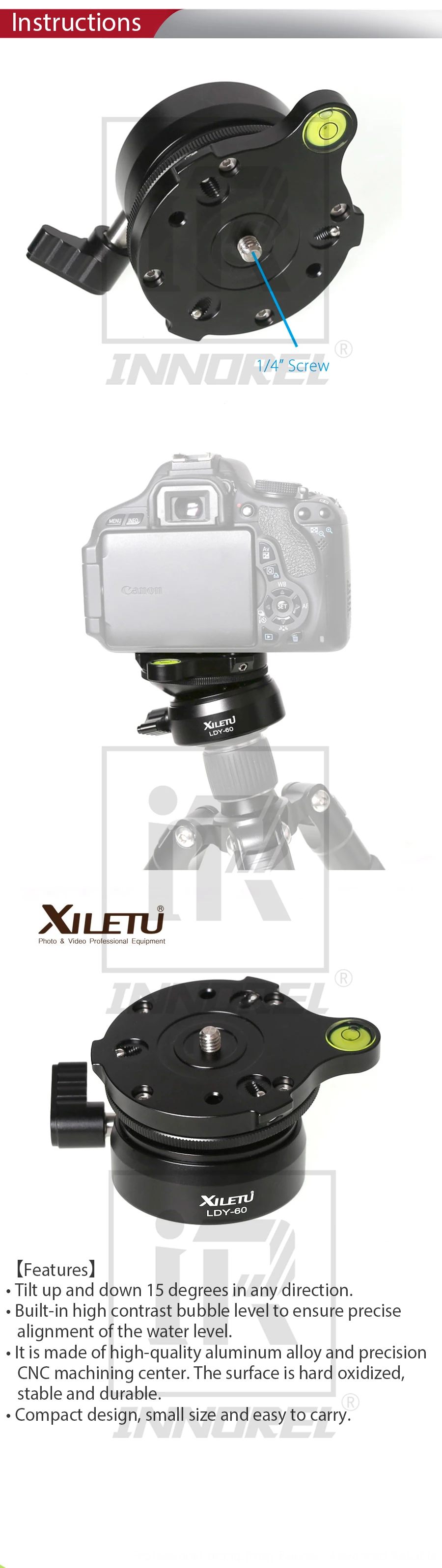 XILETU LDY-60 регулирующая платформа для штатива монопода полусферическая база панорамная головка 1/"-3/8" винт Аксессуары для фотографии