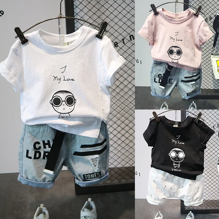 

Летняя детская одежда спортивные костюмы для маленьких мальчиков, повседневные топы с короткими рукавами + шорты комплект одежды для детей ...