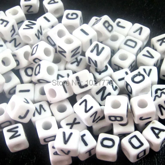 

Free Shipping 1000pcs/pack A-Z Mixed White Alphabet/ Letter Acrylic Cube Beads 6x6mm(1/4"x1/4")