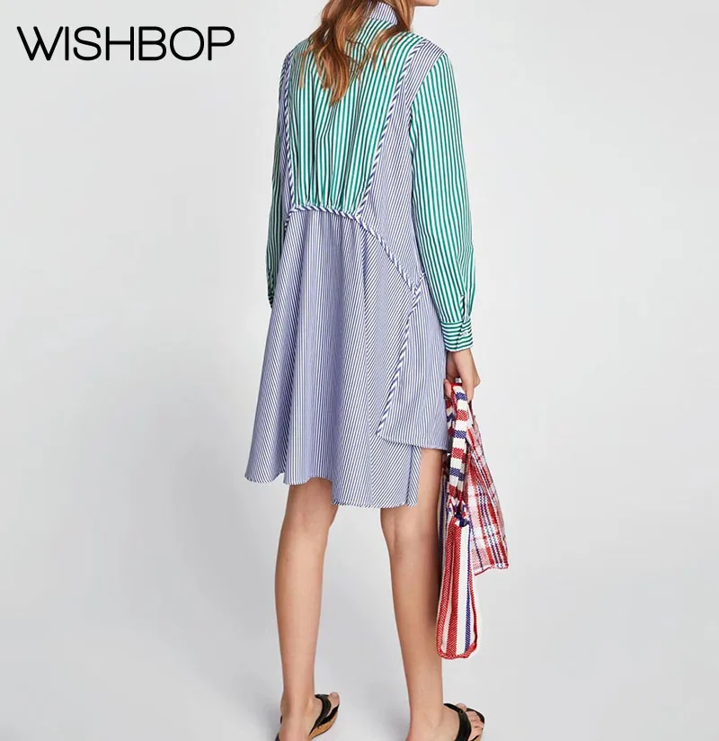 Женское платье в полоску Wishbop повседневное лоскутное платье-рубашка контрастных