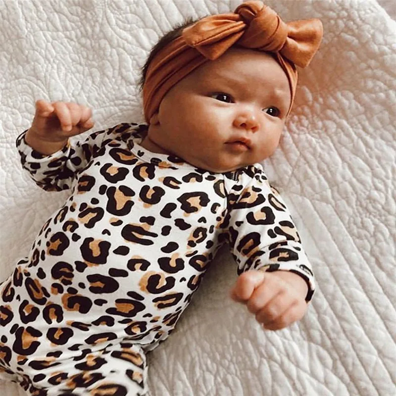 Детский хлопковый комбинезон с леопардовым принтом длинным рукавом|Ромперы| |