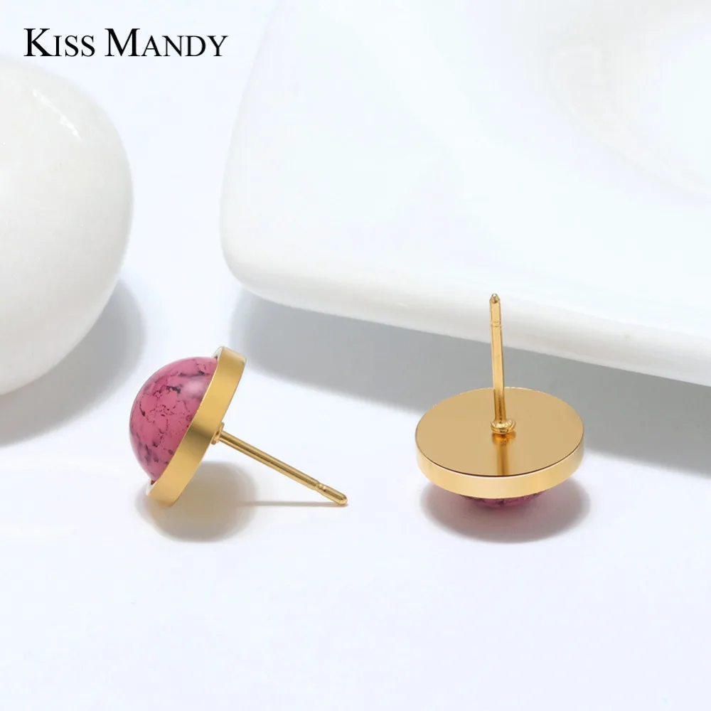 Женские Геометрические серьги гвоздики Kiss Mandy модные бусина 12 мм 6 цветов