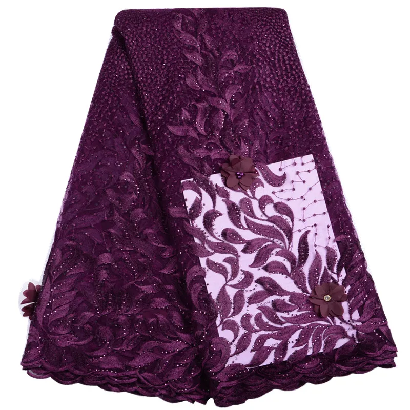 Wholesale Price Beaded French Lace Fabric Stones African Pretty 3D Tulle Laces For Party /Wedding Lilac Color S1525 | Дом и сад