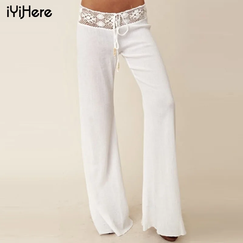 Женские кружевные брюки весенне летние широкие повседневные свободные белые