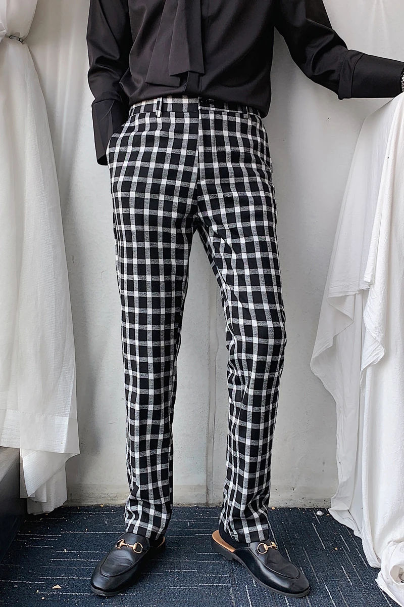 Черные клетчатые брюки мужские Calca Social Британские узкие Формальные Брюки деловые