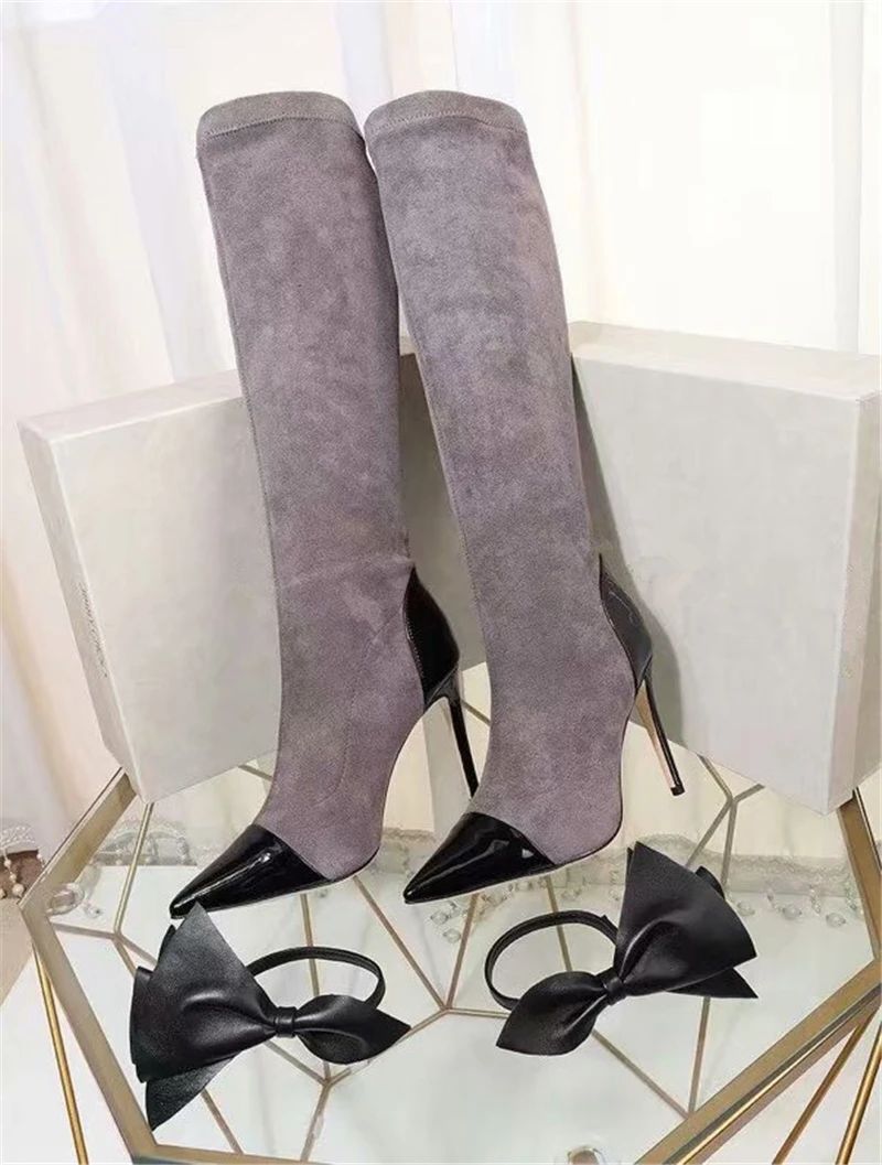 Роскошные Брендовые женские высокие сапоги модные выше колена из натуральной