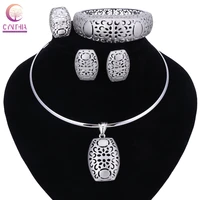 nigerian wedding african beads jewelry sets silver color women necklaces party fashion flowers hollow jewellery accessories