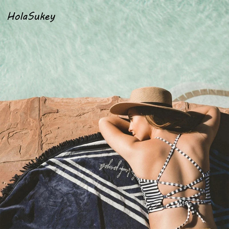 Holasukey в полоску Высокая Средства ухода за кожей шеи Бикини Новинка 2017 года