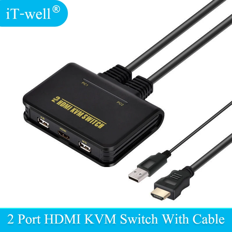 IT well 2 порта usb Kvm hdmi переключатель USB 0 KVM преобразователь Переключатель аудио