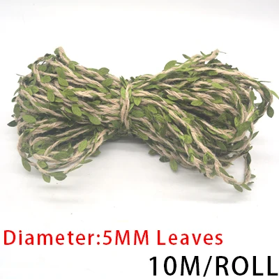 5MM Leaves 10meters Натуральный мешковатый гессианский джутовый шнур-шпагат из пеньковой веревки, подарочная упаковка, струны для рождественских мероприятий, вечерние принадлежности, ручная работа, сделай сам - Цвет: 5MM Leaves 10meters