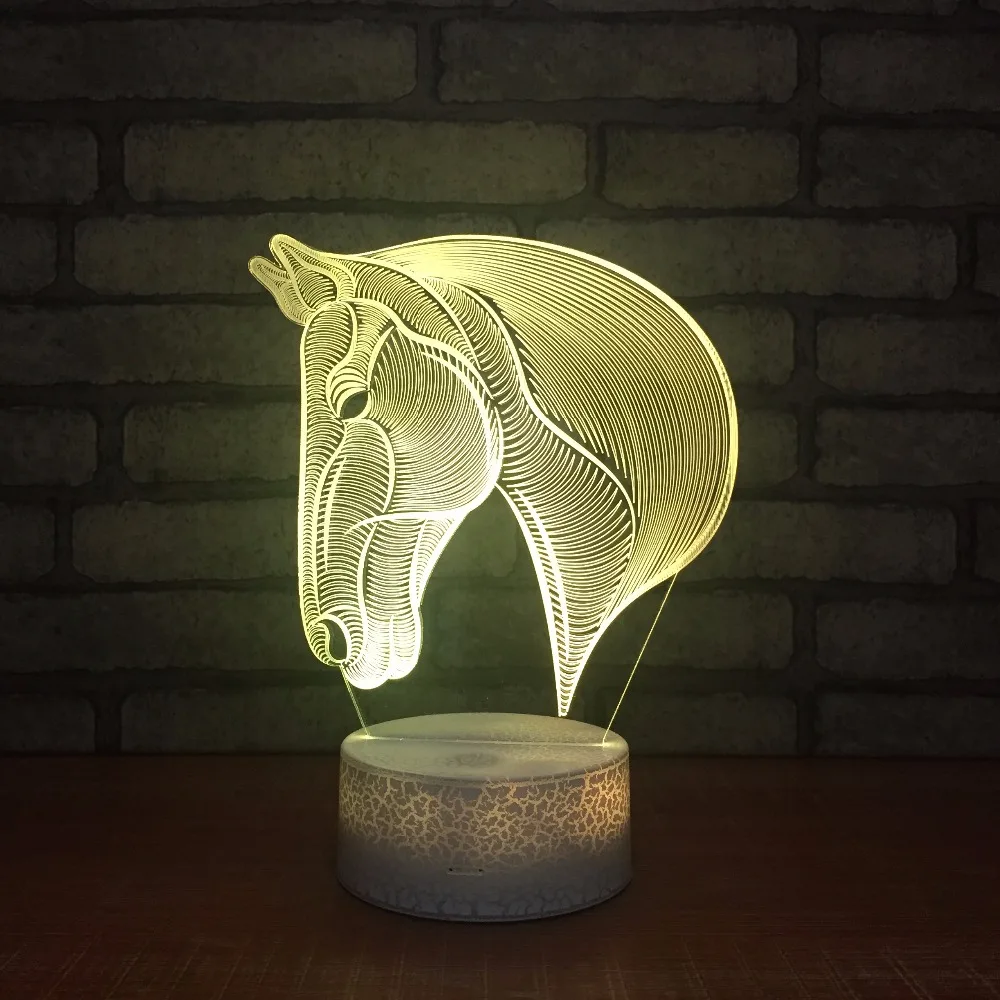 Бусины кракле белое основание 3D лошадь 7 Цвета изменение LED Настольная лампа