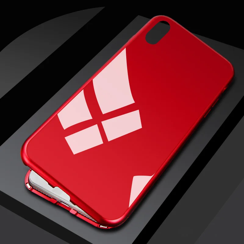 Full-Red Популярный металлический магнитный чехол для iPhone XR XS MAX X 8 Plus 7 10, чехол из закаленного стекла с магнитом для iPhone 7, 6, 6 s Plus, чехол - Цвет: Full-Red