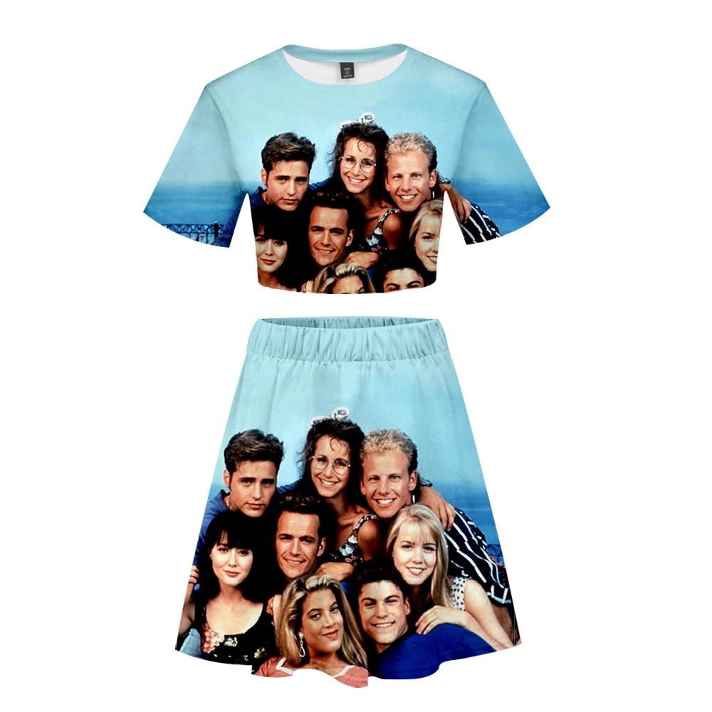 

Beverly Hills 90210 Luke Perry 3D Printed Women Two Piece Set Fashion Short Sleeve Crop Top+Skirt 2019 Casual Streetwear Clothes