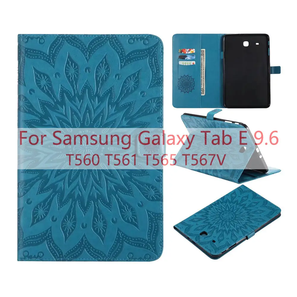 Чехол для планшета для samsung Galaxy Tab E 9,6 T560 T561 T565 T567 T567V тиснение из искусственной кожи мягкая задняя крышка складной флип-чехол с подставкой - Цвет: Синий