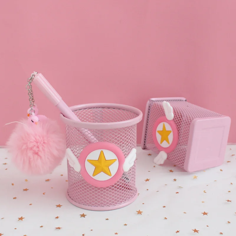 1 шт. мультфильм Япония аниме карты Captor Magic Sakura крыло звезда круглый квадратный держатель для ручек Канцелярские металлические полые карандаши Держатели
