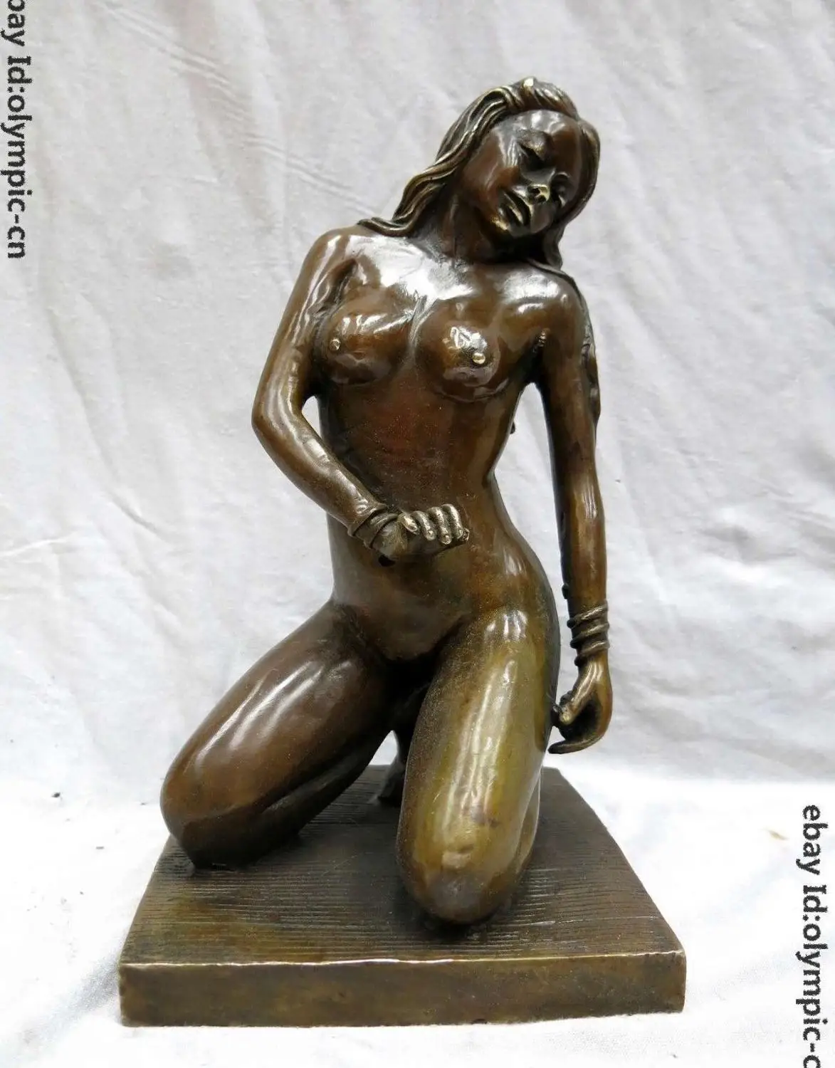 

11" China brass copper carved beautiful belle Sexy beauty Figure Statue #02