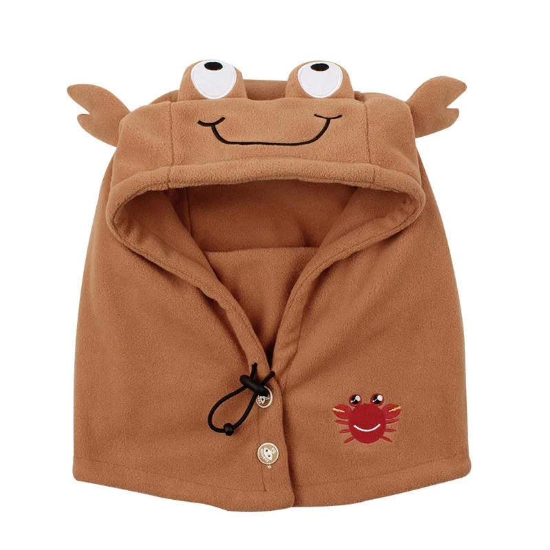 Brown Crab Мультфильм теплая шапка для младенца осень-зима Детский шарф Регулируемый головной убор флисовая шапка для мальчиков и девочек с капюшоном шляпа для маленьких мальчиков Костюмы От 1 до 6 лет - Цвет: Brown Crab