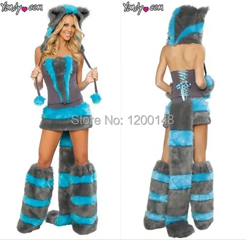 Бесплатная доставка голубой Тедди панда костюмы для Хэллоуина волк кот женская