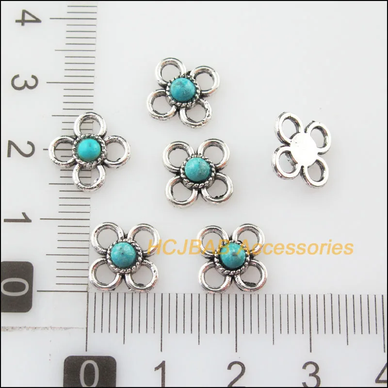 30 шт ретро тибетский серебристый маленький цветок камень подвески соединители 9 5