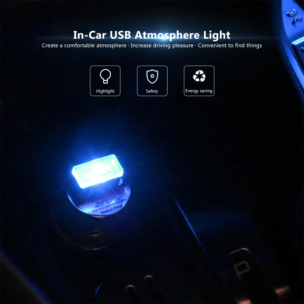 AOSHIKE, 1 шт., Автомобильный USB светодиодный светильник, декоративная лампа, аварийное освещение, универсальный, портативный, подключи и работай
