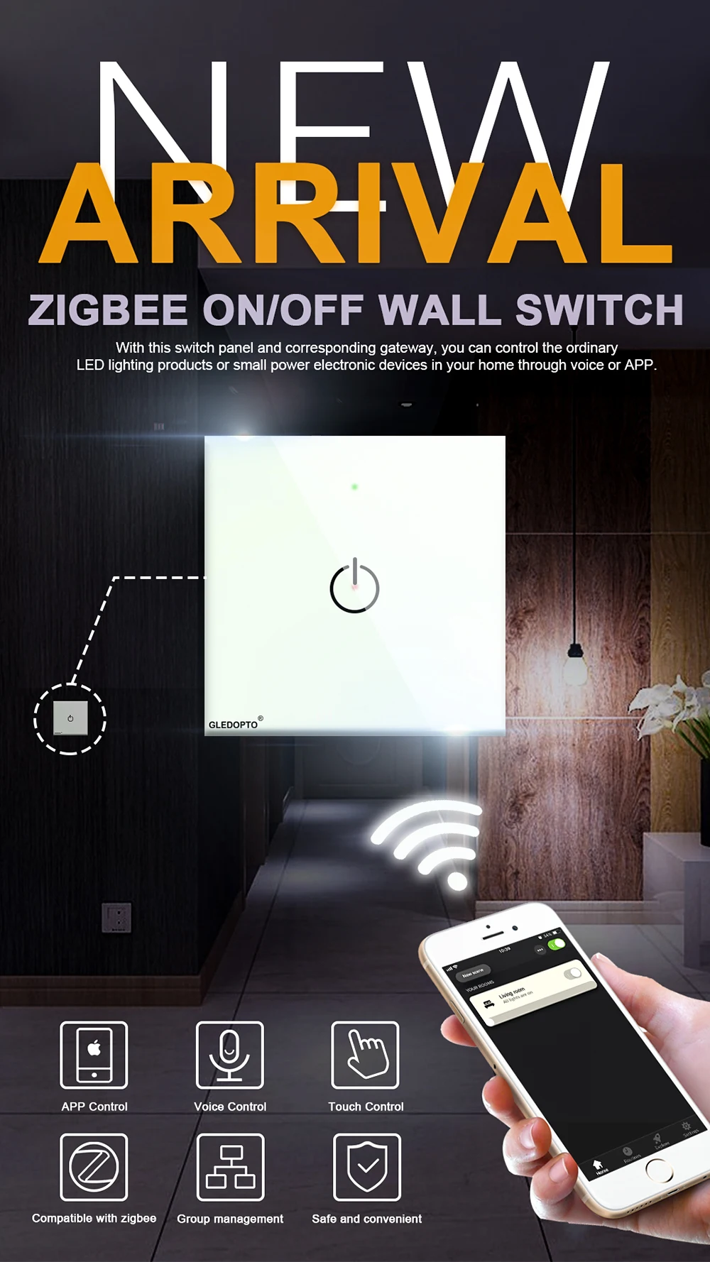 Настенный выключатель ZIGBEE, AC100-240V управления, маломощные электронные устройства, приложение и Голосовое управление, работа с эхо плюс зигби шлюзами