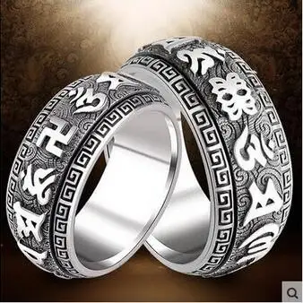 990 чистое серебро заклинание шесть слов мантра тайское серебрянное кольцо для