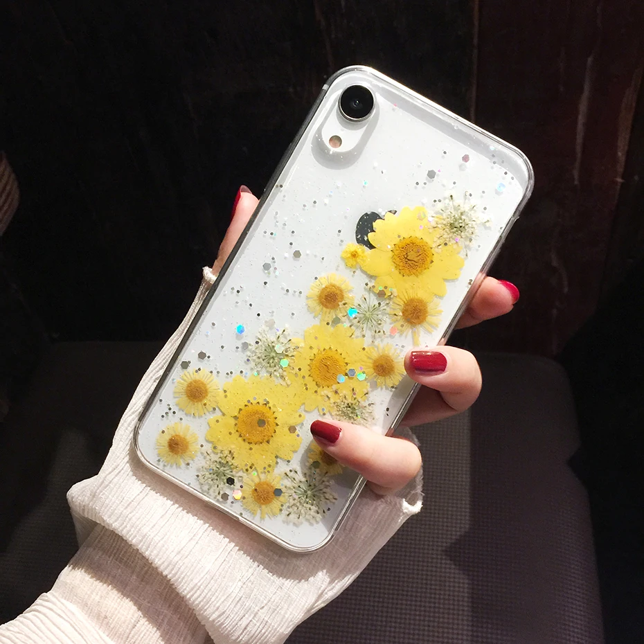 

Qianliyao Dried Real Flower Handmade Phone Cover For iPhone 11 Pro Max X XS Max XR 6 6S 7 8 Plus Cases Soft TPU Back Cover