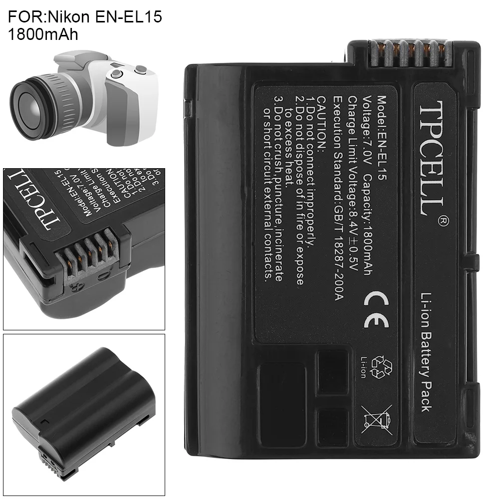 TPCELL EN EL15 1800mAh 7 0 V литий ионная EL15A SLR аккумуляторная камера батарея подходит для Nikon