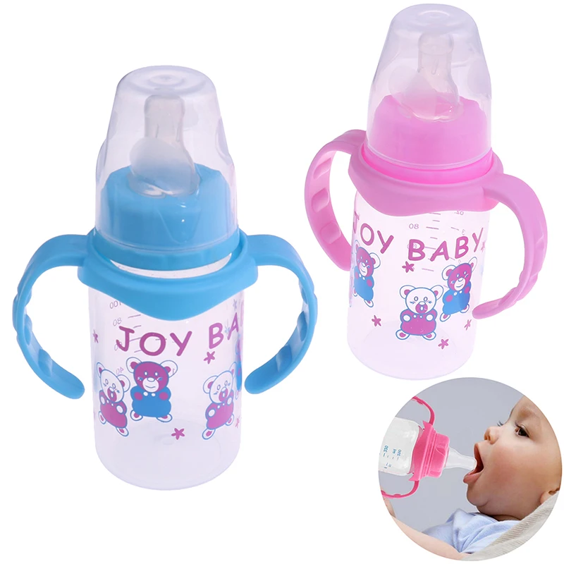125ml Straw Handle Feeding Bottle Baby Bottle Kids Cup Silicone Sippy Children Training Cups Cute Baby Drinking Water