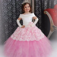 2021 vintage flower girl dresses white satin pink puffy toddler ball gown communion girl frock design abiti da comunione vestido