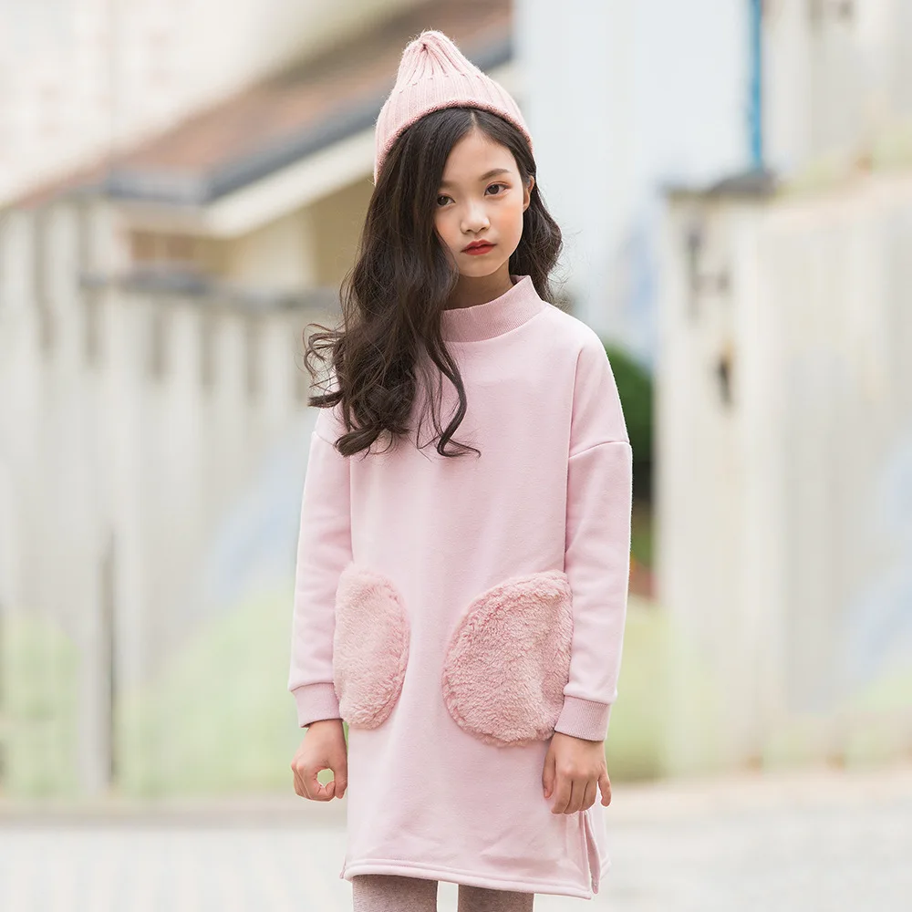 Школьные бархатные толстовки теплые платья для девочек прямые флисовые