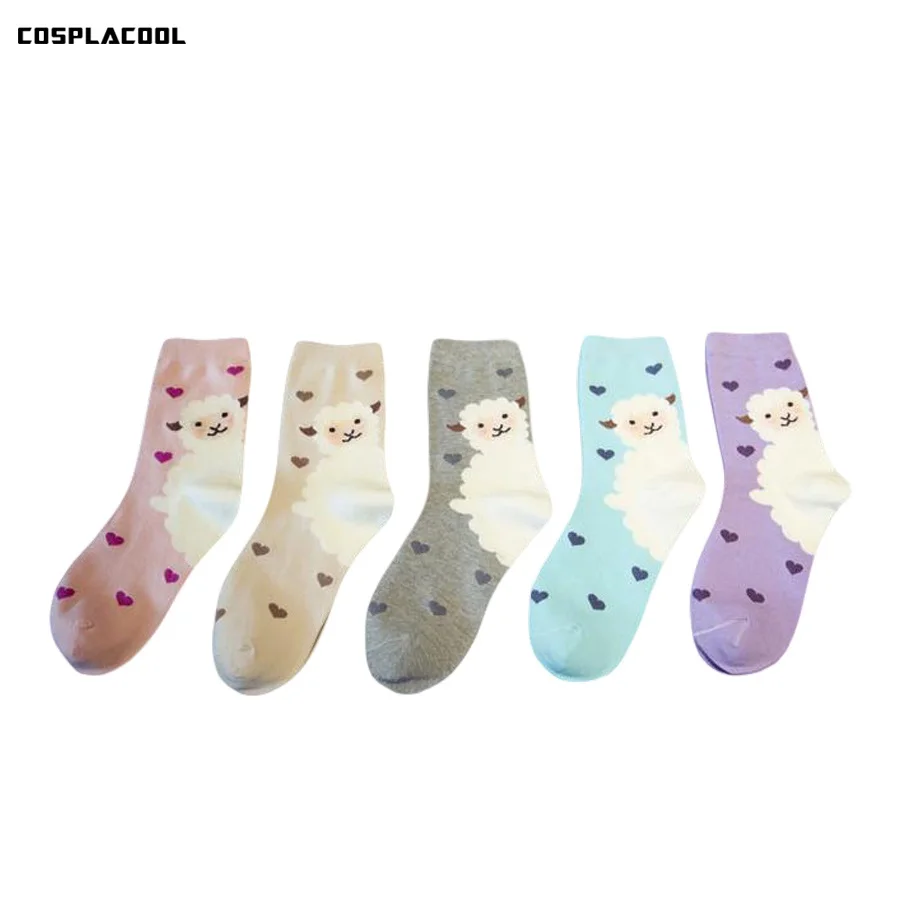 [Cospacool] Новинка Милые женские Носки с рисунком ягненка Хлопковые носки без пятки