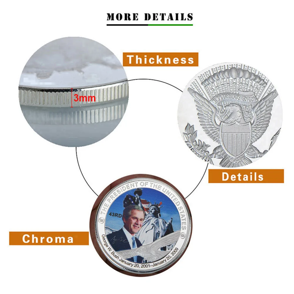 WR Соединенные Штаты 43th Challenge Coin Джордж Буш памятная серебряная металлическая