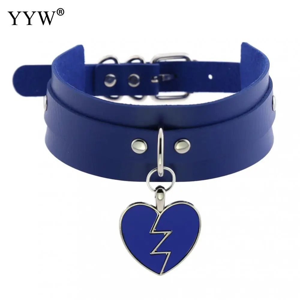 royal blue Черный панк Сердце колье воротник готика мода ожерелья каваи кожаный чокер для женщин девушек рок Harajuku эмо готические ювелирные изделия - Окраска металла: royal blue